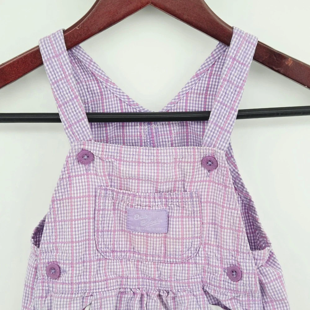 OshKosh Bgosh Vintage Baby Girls Purple Gingham Plaid Retro Overalls Vintage 18M